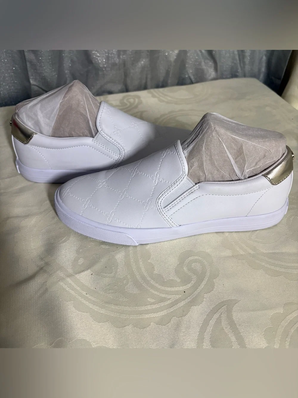Nine West White Quilted Slip-On Sneakers - Women's Casual Shoes